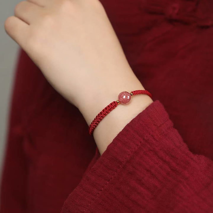 Bracelet de cheville tissé en fil rouge avec cristal de quartz fraise naturel Buddha Stones