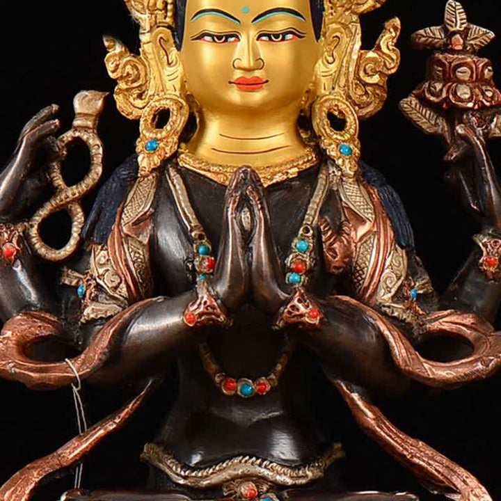 Statue décorative en cuivre de protection à quatre bras du Bodhisattva Chenrezig Avalokitesvara - image 8