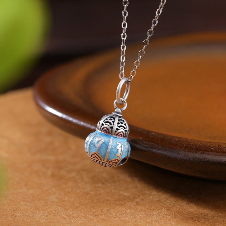 Collier pendentif en argent sterling 999 Buddha Stones et motif de gourde gravé Om Mani Padme Hum - image 3