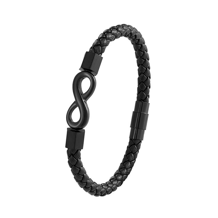 Bracelet d'équilibre en cuir tissé avec nœud sans fin en acier titane et Buddha Stones
