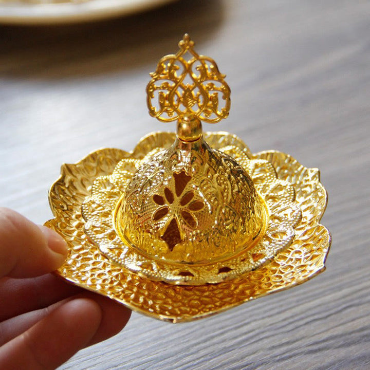 Brûleur d'encens spirituel en alliage de métal mini sous-verre en feuille d'or
