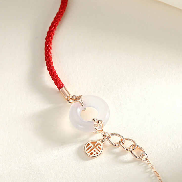 Bracelet d'harmonie en argent Buddha Stones 925 avec boucle de paix et calcédoine et caractère Fu