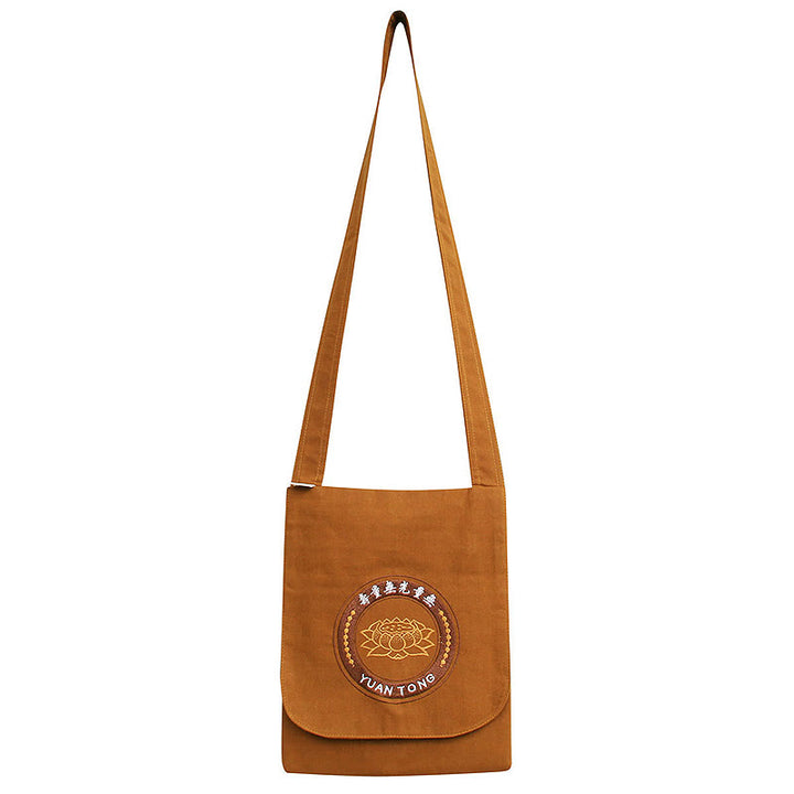 Sac à bandoulière en coton avec broderie de lotus pour la pratique spirituelle
