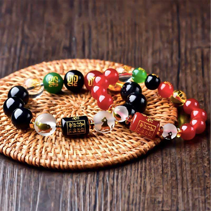 Buddha Stones Zodiaque chinois Feng Shui Obsidienne Bracelet de richesse à cinq éléments