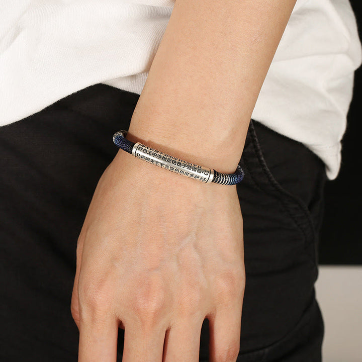 Bracelet tressé fait main en argent sterling 999 Buddha Stones et cœur Sutra Calme