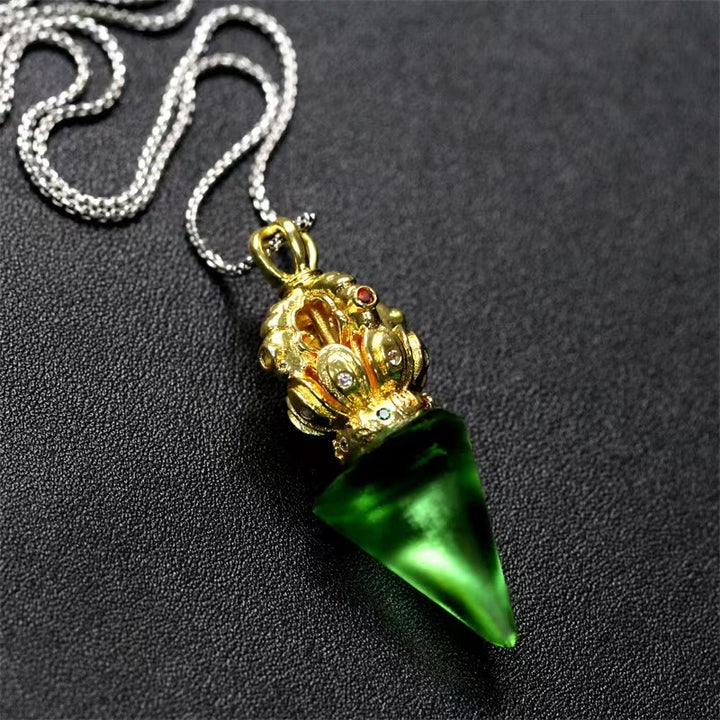 Collier pendentif en cristal de force Lotus Liuli à 4 griffes avec Buddha Stones tibétaines Dorje Vajra