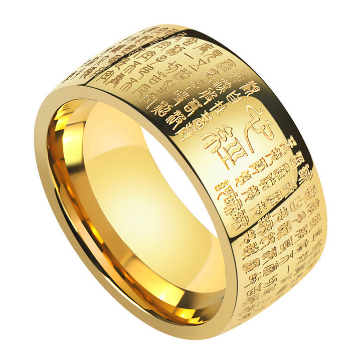 Bague porte-bonheur Buddha Stones Feng Shui Bouddhisme Sutra du cœur antique - Or-US11 - image 2