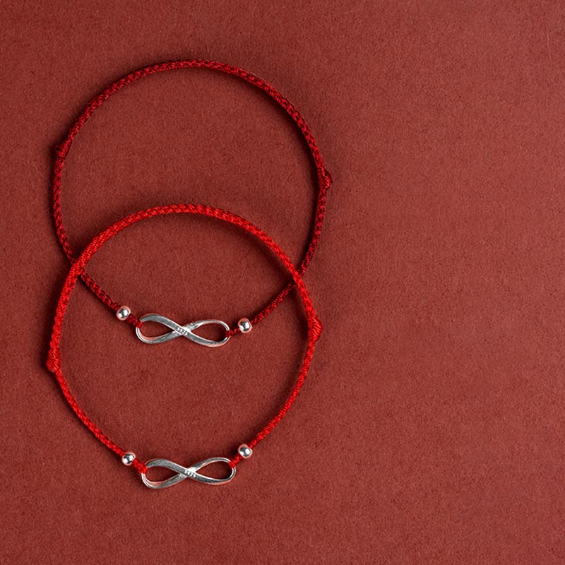 Bracelet de cheville en argent sterling 925 Buddha Stones et nœud sans fin, protection, chance, cordon rouge