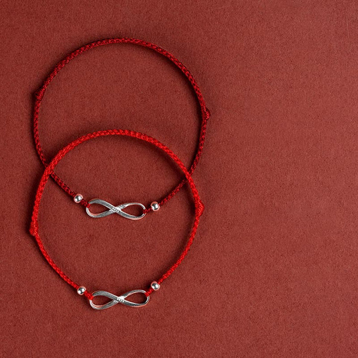 Bracelet de cheville en argent sterling 925 Buddha Stones et nœud sans fin, protection, chance, cordon rouge