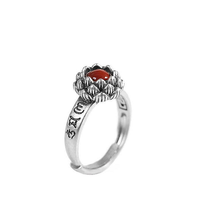 Bague de bénédiction de confiance en agate rouge lotus en argent sterling 925 de Buddha Stones