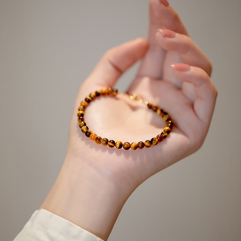 Bracelet de protection courageux en pierre naturelle œil de tigre plaqué or 14 carats de Buddha Stones