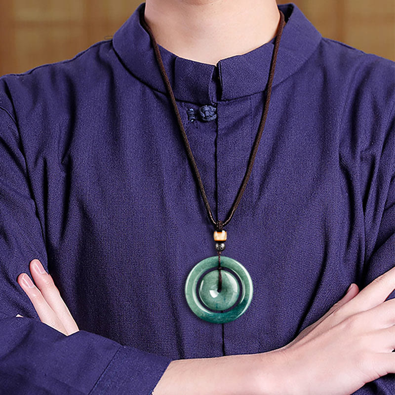 Collier pendentif en jade rond naturel Buddha Stones, boucle de paix, chance, prospérité