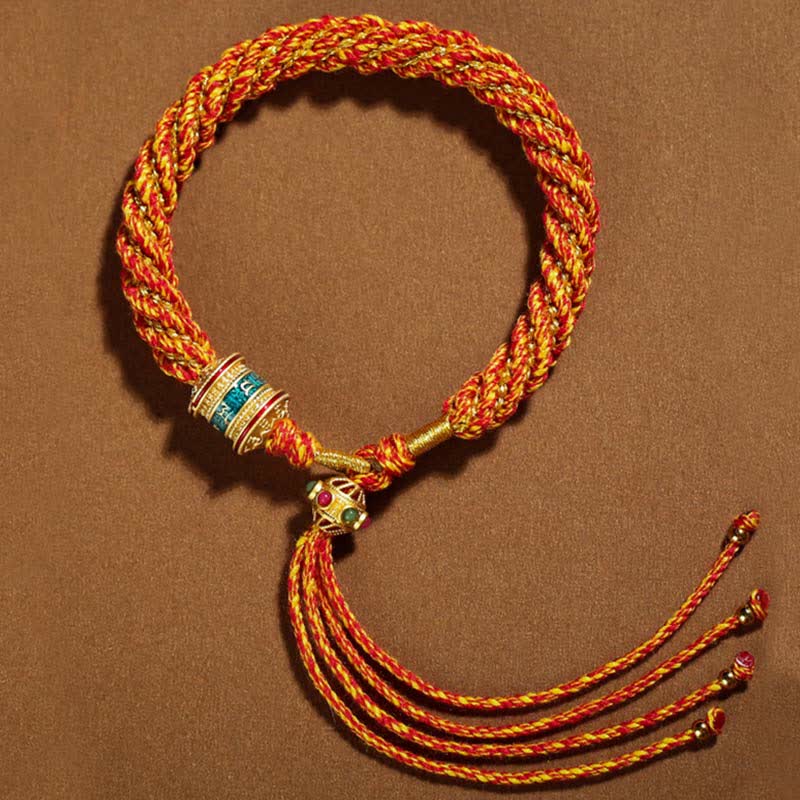 Bracelet tibétain en corde tressée avec breloque porte-bonheur Thangka en Buddha Stones