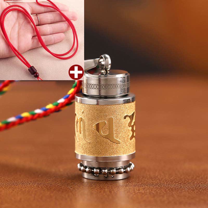 Collier pendentif amulette de sagesse en acier titane avec Buddha Stones tibétaines Om Mani Padme Hum Shurangama Mantra - 1,4*2,4 cm - Or - Corde rouge - image 22
