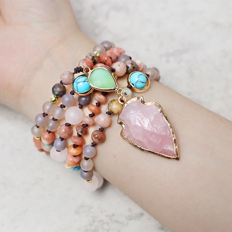 Collier pendentif en forme de pointe de flèche en cristal de quartz rose naturel