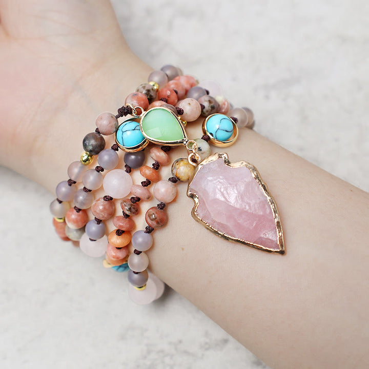 Collier pendentif en forme de pointe de flèche en cristal de quartz rose naturel