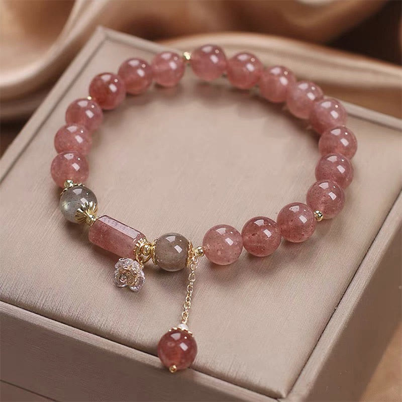 Bracelet à breloques positives en forme de fleur de zircon et de quartz fraise naturel de Buddha Stones - image 1