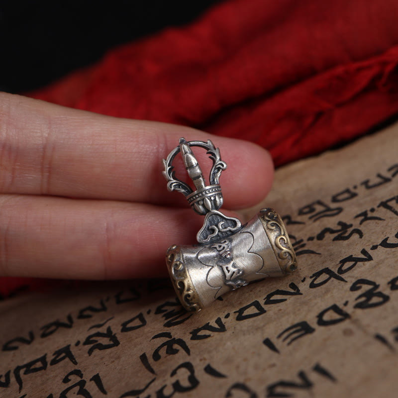 Buddha Stones Tibet Argent Sterling 925 Om Mani Padme Hum Dorje Cloche Vajra Gravé Pendentif d'Illumination Décoration Suspendue - image 11