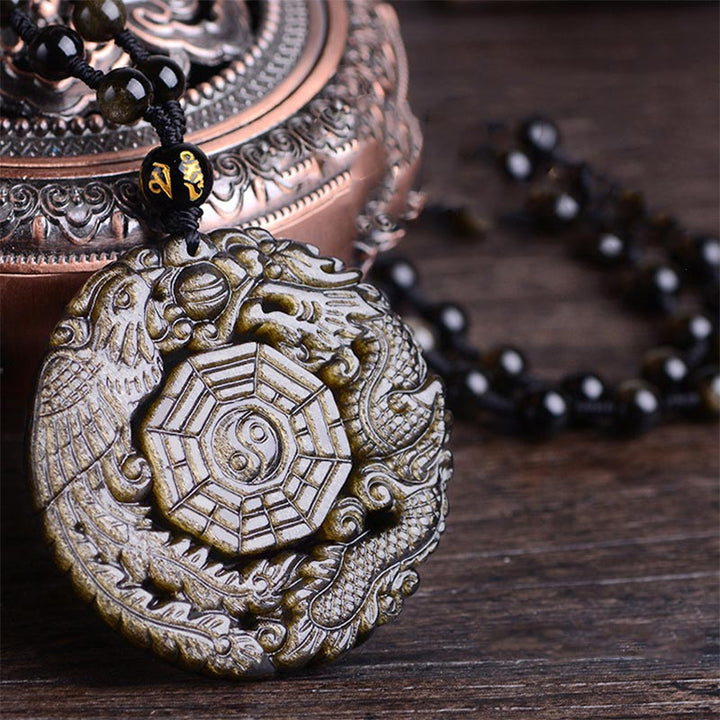 Collier avec pendentif en obsidienne dorée et Buddha Stones