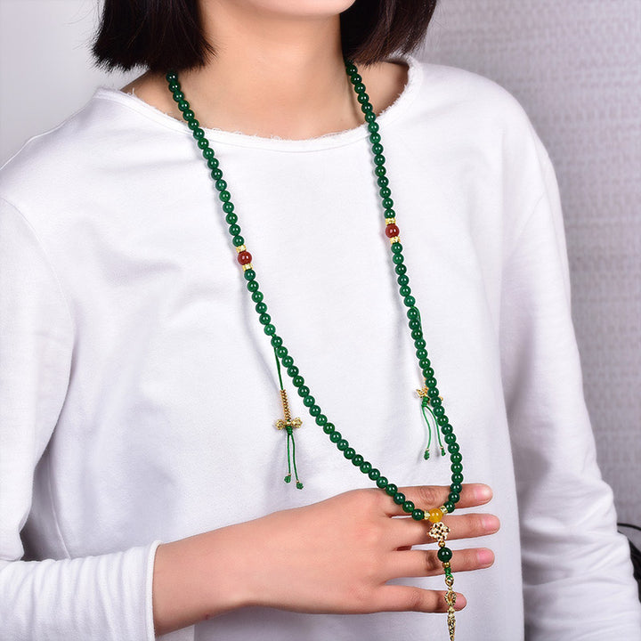 Bracelet Mala de réussite en agate verte naturelle avec 108 perles de Buddha Stones