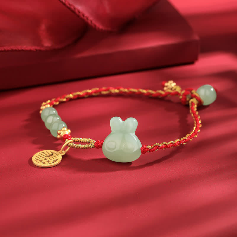 Bracelet en argent sterling 925 Buddha Stones et jade Hetian Année du lapin, porte-bonheur et cordon rouge