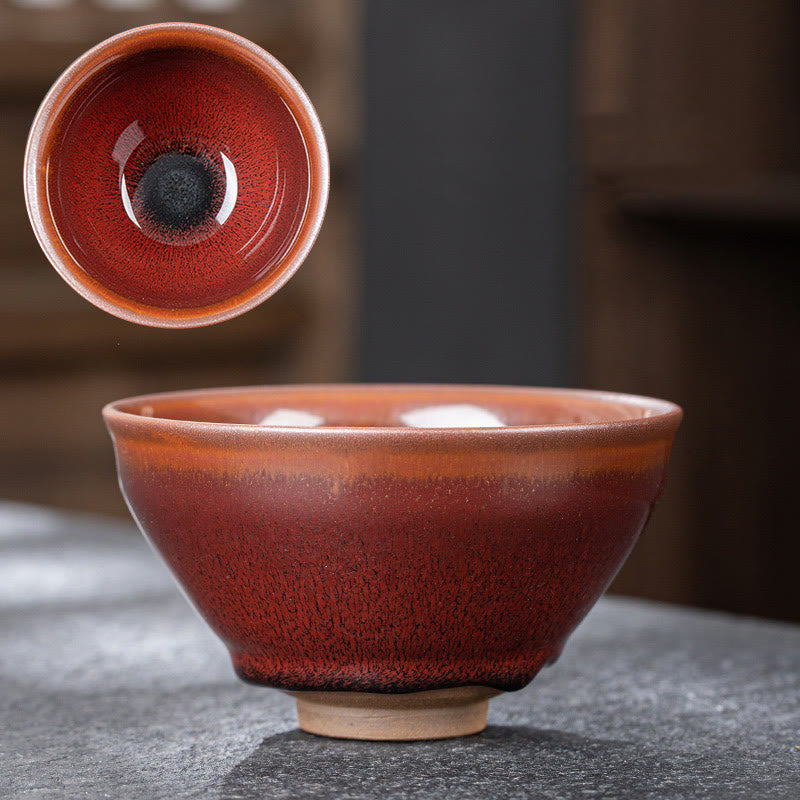 Tasse à thé en porcelaine chinoise Jianzhan rouge marron vintage Buddha Stones