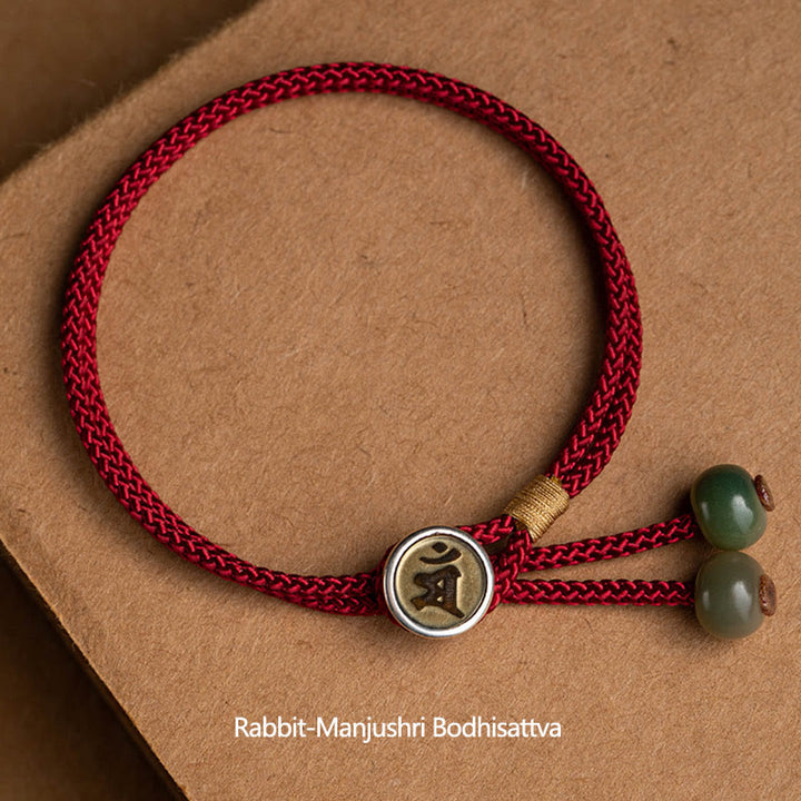 Bracelet tressé en argent sterling 925 fait à la main avec Buddha Stones et symbole du zodiaque chinois, Bouddha cyan Bodhi Seed Protection