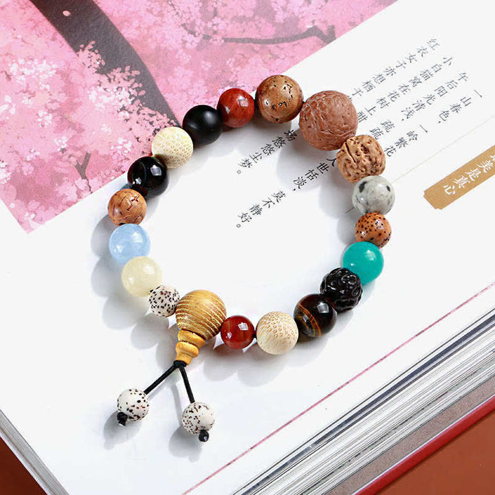 Bracelet Mala en Buddha Stones et graines d'agate Bodhi, sagesse et harmonie