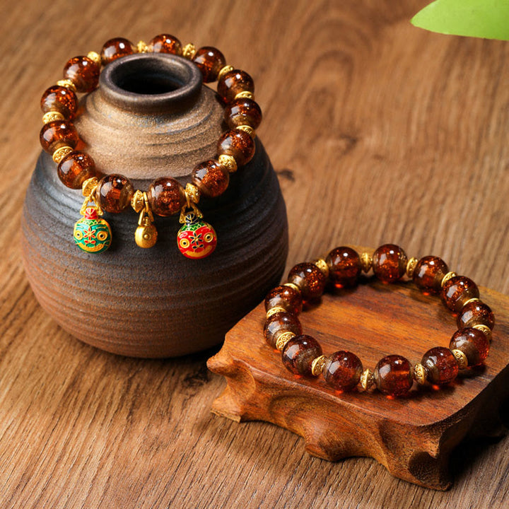 Bracelet porte-bonheur en perles de verre Liuli avec breloque de la famille des bêtes avaleuses en or et Buddha Stones - image 18