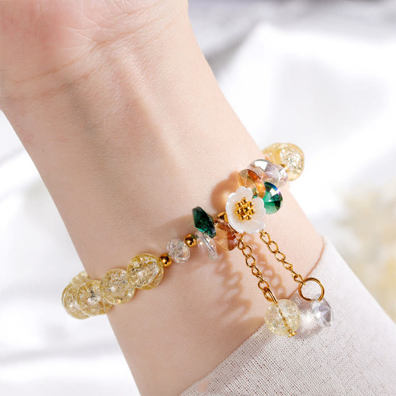 Bracelet en perles de verre à breloques en forme de fleur Buddha Stones au design simple