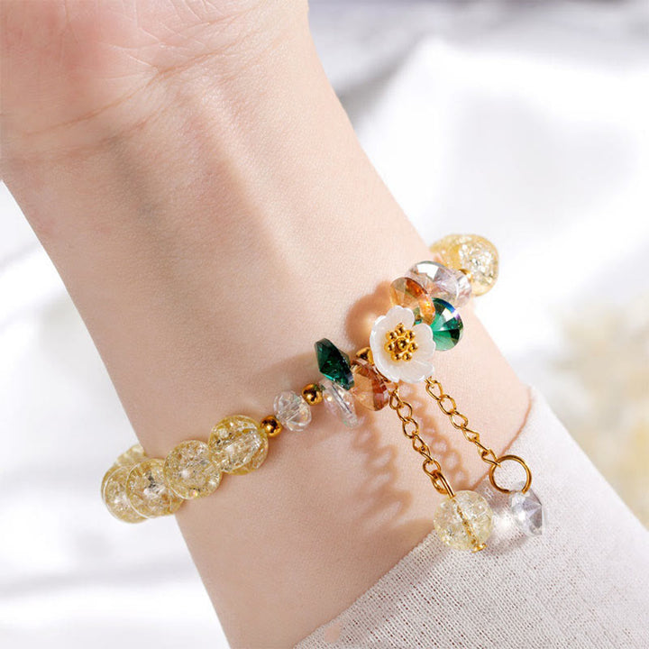 Bracelet en perles de verre à breloques en forme de fleur Buddha Stones au design simple