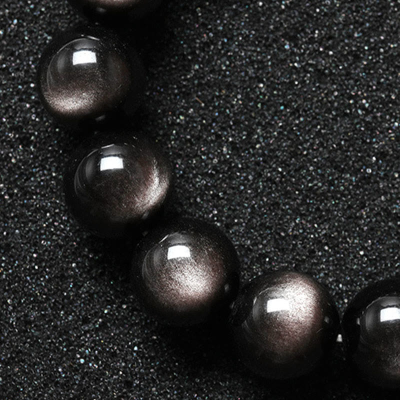 Bracelet de protection apaisant en obsidienne naturelle argentée de Buddha Stones