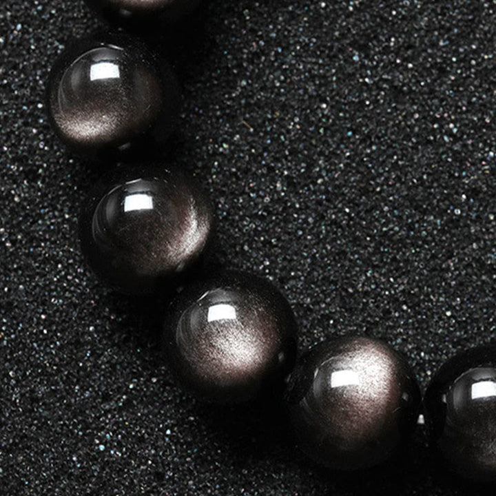 Bracelet de protection apaisant en obsidienne naturelle argentée de Buddha Stones