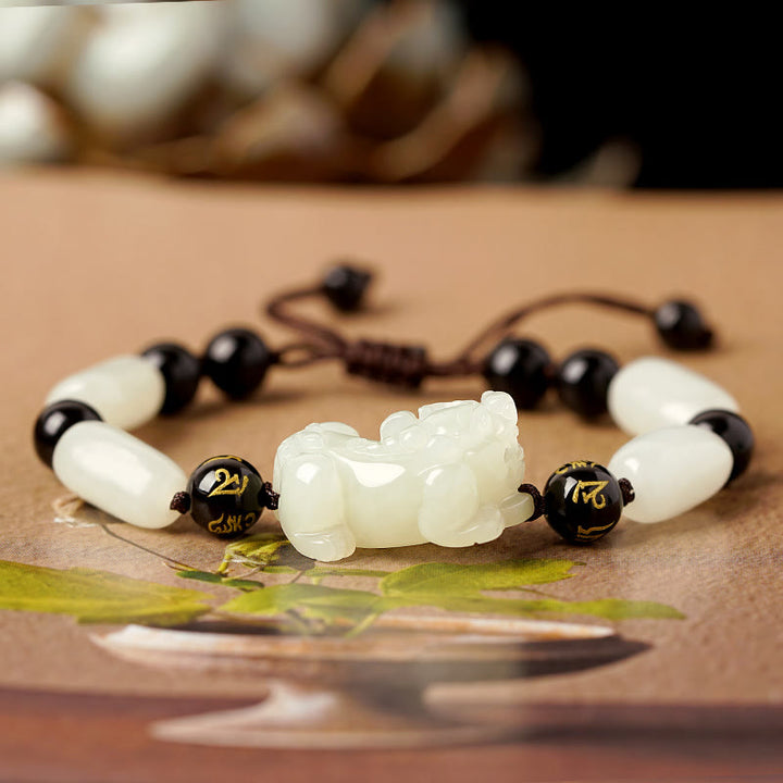Bracelet en fil de jade blanc naturel Hetian PiXiu Buddha Stones