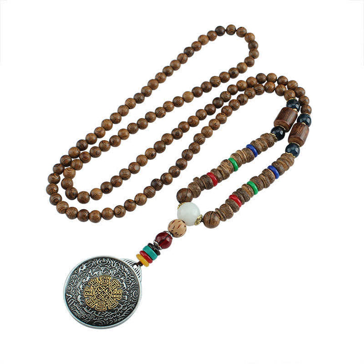 Collier pendentif en bois Vajra Buddha Stones tibétaines Om Mani Padme Hum et rotation de la roue de prière - image 26