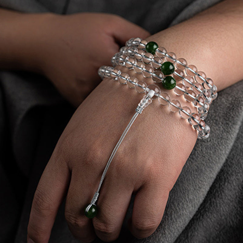Bracelet de méditation Mala en jade blanc et cristal de 108 perles Buddha Stones