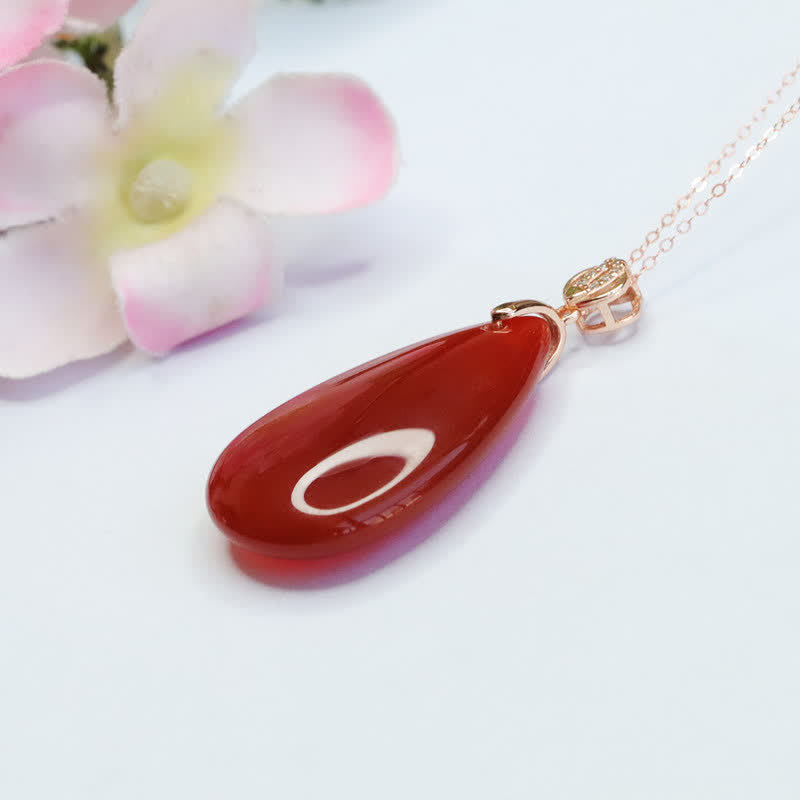 Collier avec pendentif en forme de goutte d'eau en argent sterling 925 et agate rouge