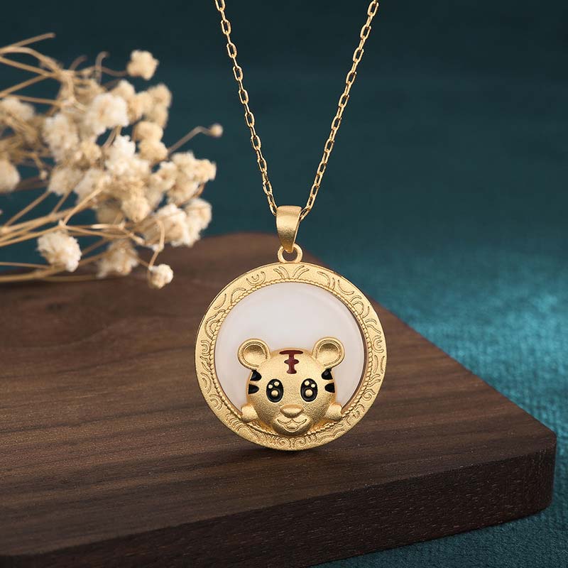 Collier de bénédiction de l'année du tigre en jade blanc - Jade blanc - image 1