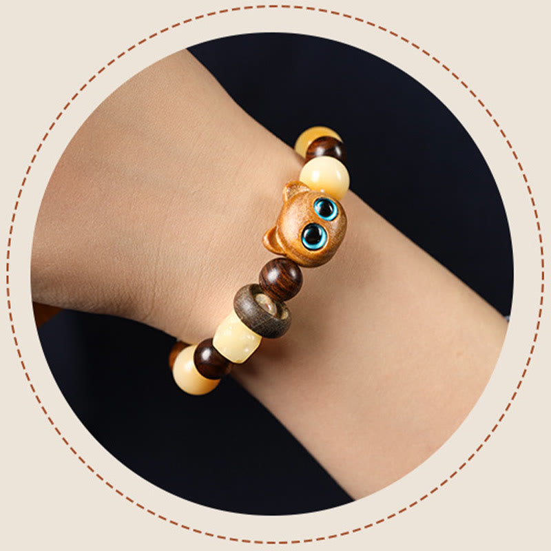 Bracelet porte-bonheur en bois de santal avec graines de Bodhi naturelles et Buddha Stones, tête de chat mignon et porte-bonheur, griffe de paix - image 11