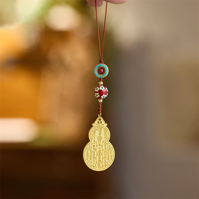 Buddha Stones Wu Lou Gourd Fu Caractère Tai Sui Amulette Fortune Téléphone Suspendu Décoration Porte-clés - Décoration de téléphone suspendue en forme de gourde bleu cinabre - image 1