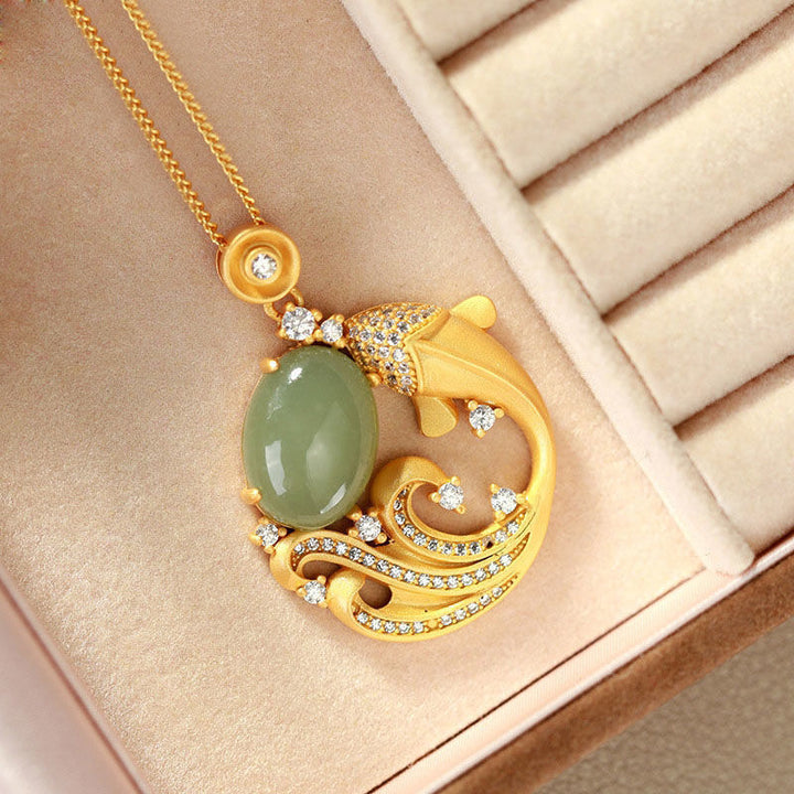 Collier pendentif apaisant et guérisseur en jade cyan avec Buddha Stones - image 6