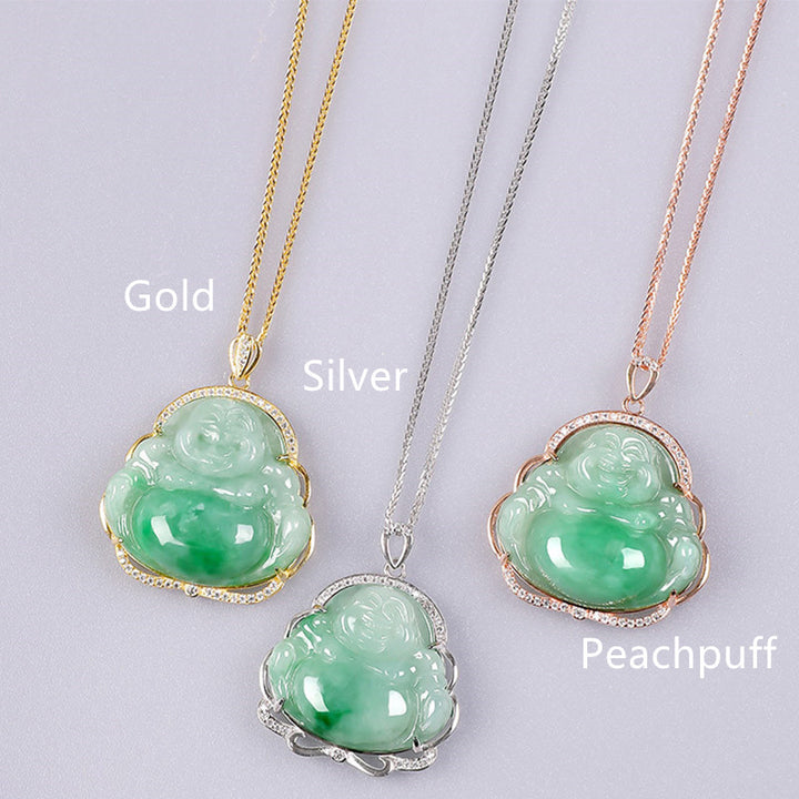 Collier avec pendentif en argent sterling 925 et jade naturel en forme de Bouddha rieur - Argent - image 4