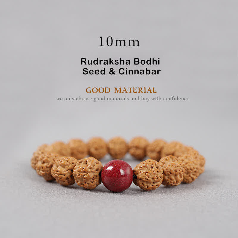Bracelet de richesse en Buddha Stones tibétaines Rudraksha Bodhi Seed Dzi Bead Amber Turquoise - 10 mm - Graines de Rudraksha Bodhi et cinabre - image 16