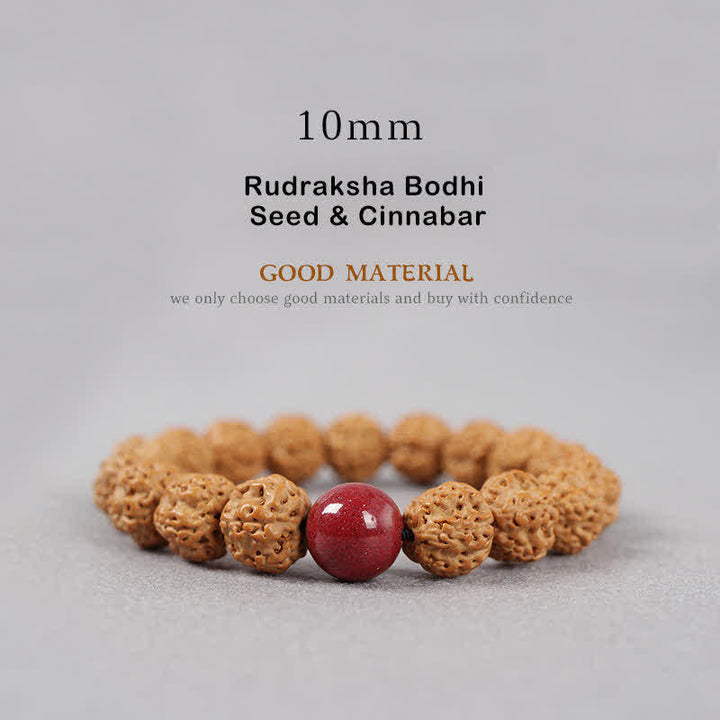 Bracelet de richesse en Buddha Stones tibétaines Rudraksha Bodhi Seed Dzi Bead Amber Turquoise - 10 mm - Graines de Rudraksha Bodhi et cinabre - image 16