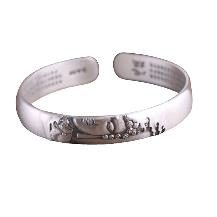 Bracelet Buddha Stones en argent sterling 999 avec tête de Bouddha et cœur Sutra de la sérénité