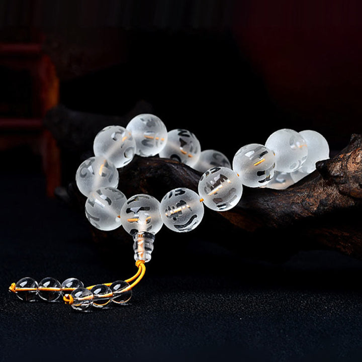 Bracelet de méditation en onyx noir et cristal blanc Buddha Stones du Tibet Om Mani Padme Hum