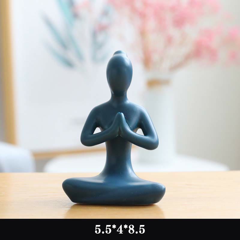 Exercice de méditation de yoga abstrait Céramique Figurine spirituelle Sculpture Décoration - Bleu - Prier - image 3