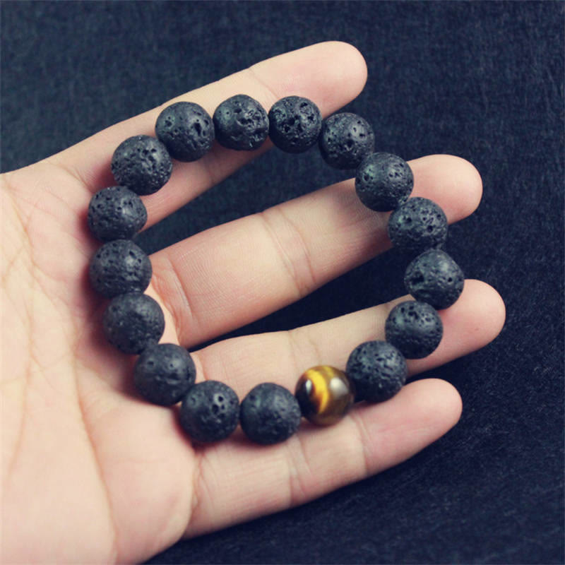 Bracelet de guérison de la paix en pierre de lave et œil de tigre en Buddha Stones