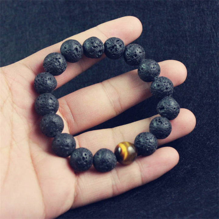 Bracelet de guérison de la paix en pierre de lave et œil de tigre en Buddha Stones