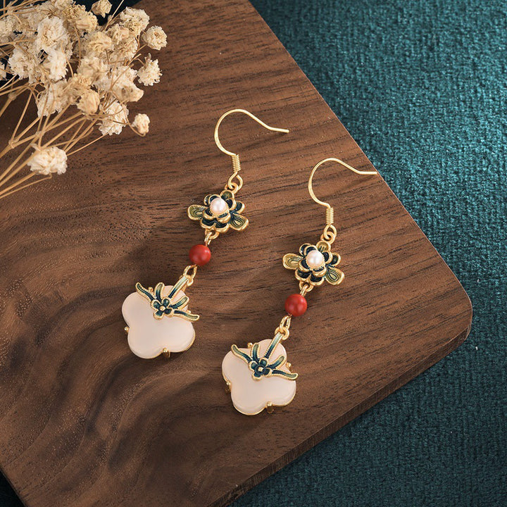 Boucles d'oreilles en cuivre et jade porte-bonheur trèfle à quatre feuilles Buddha Stones